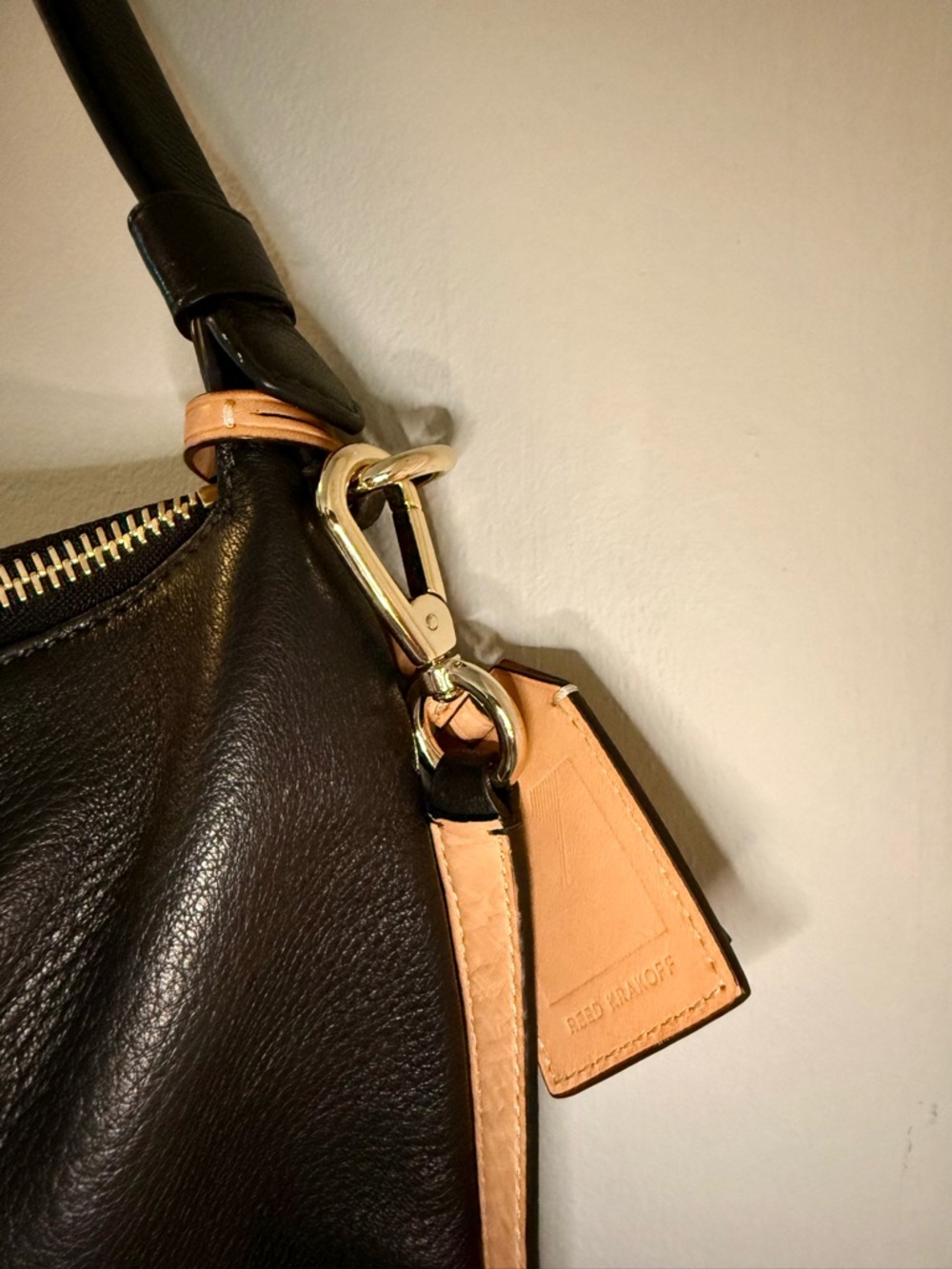NWT Reed Krakoff black pebble deerskin messenger bag with gold hardware - Picture 4 of 7